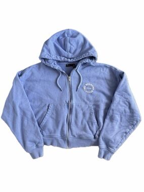 Baby Blue Cropped Boxy Zip Up Hoodie